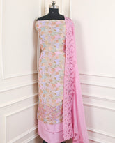 Banarasi Pink Unstitched Suit